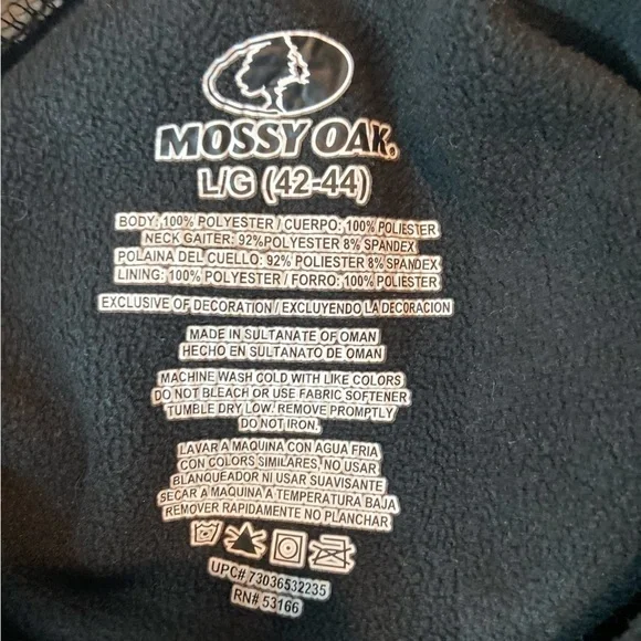 Mossy Oak~Men’s Fleece Hoodie~Built In Neck Gaiter~Zippered Front Pouch~Size L - Picture 13 of 13